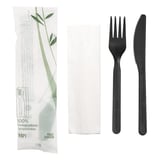 SET 3/1 FORCHETTA, COLETELLO, TOVAGLIOLO FEEL GREEN  18 CM NERO CPLA (500 UNITÀ)
