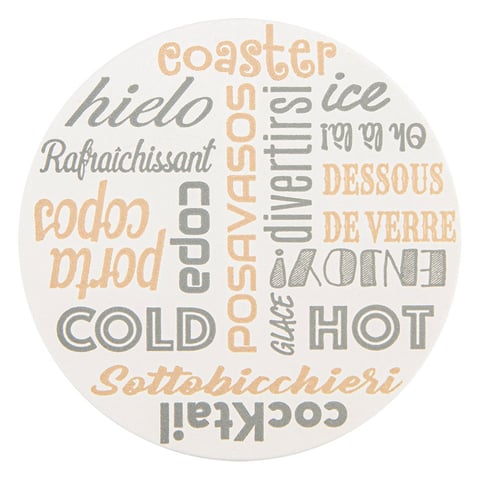 SOTTOBICCHIERI 'PAROLE' 210 G/M2 Ø9 CM BIANCO CARTONE (6000 UNITÀ)