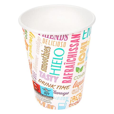 BICCHIERI BEVANDE FREDDE 1 PARETE 'PAROLE' 270 ML - 9 oz 265 + 18 PE G/M2 Ø7,8/5,2x9,5 CM BIANCO CARTONE (2500 UNITÀ)