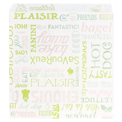 CARTA ANTIGRASSO APERTO 2 LATI FAST FOOD PFAS FREE 'PAROLE' 35 G/M2 17x18 CM BIANCO PERGAMANA ANTIGRASSI (500 UNITÀ)