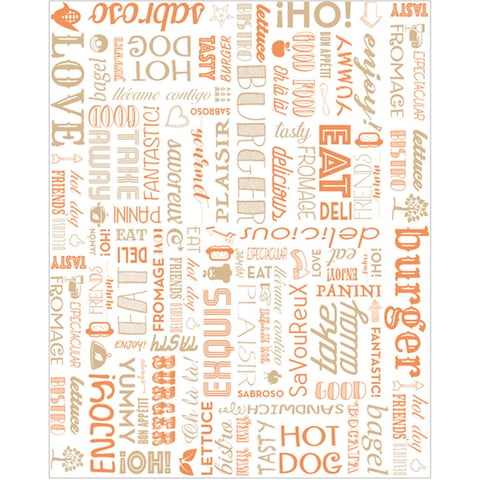 CARTA ANTIGRASSO FAST FOOD PFAS FREE 'ORANGE PAROLE' 35 G/M2 28x34 CM BIANCO PERGAMANA ANTIGRASSI (1000 UNITÀ)