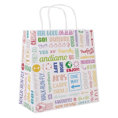 SACCHETTI SOS CON MANICI 'PAROLE' 80 G/M2 26+14x32 CM BIANCO CELLULOSA (250 UNITÀ)