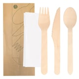 SET 4/1 POSATE + TOVAGLIOLO WOOD 'MAKAN'  16 CM NATURALE LEGNO (100 UNITÀ)