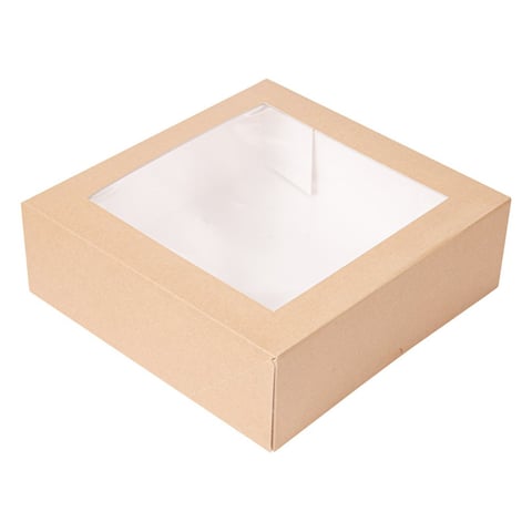 SCATOLE PER PASTICCERIA CON FINESTRA THEPACK  23x23x7,5 CM NATURALE CARTONE NANO-MICRO + OPP (50 UNITÀ)