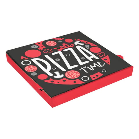 SCATOLA PIZZA 'PIZZA TIME'   29x29x3,8 CM BIANCO CARTONE A MICROCANALI (100 UNITÀ)