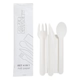 SET 4/1 POSATE + TOVAGLIOLO PAPER CUTLERY  15,8 CM BIANCO CARTA (100 UNITÀ)