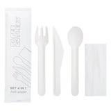 SET 4/1 POSATE + TOVAGLIOLO PAPER CUTLERY  15,8 CM BIANCO CARTA (100 UNITÀ)