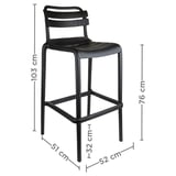 SGABELLO ALTO CON SCHIENALE SUPRA-TEK  52x51x103 CM NERO PP (4 UNITÀ)