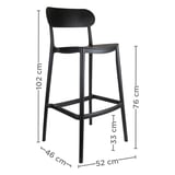 SGABELLO ALTO CON SCHIENALE SUPRA-TEK  52x46x102 CM NERO PP (4 UNITÀ)