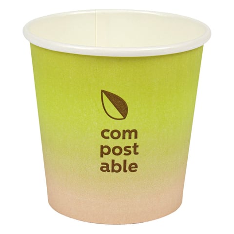 BICCHIERI BEVANDE FREDDE E CALDE 1 PARETE 'COMPOSTABLE GRADIENT' 120 ML - 4 oz 230 G/M2 Ø6,3/4,5x6 CM BIANCO CARTONE (1000 UNITÀ)