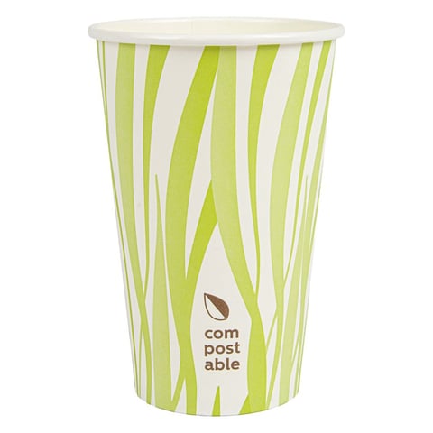 BICCHIERI BEVANDE FREDDE E CALDE 1 PARETE 'COMPOSTABLE GRASS' 480 ML - 16 oz 300 G/M2 Ø9/6x13,2 CM BIANCO CARTONE (1000 UNITÀ)