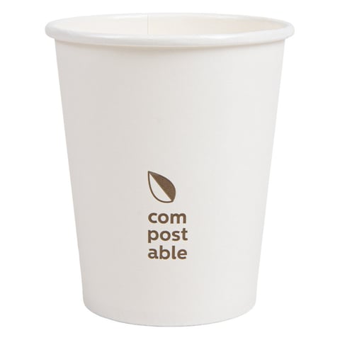 BICCHIERI BEVANDE FREDDE E CALDE 1 PARETE 'COMPOSTABLE' 240 ML - 8 oz 280 G/M2 Ø8/5,6x9,2 CM BIANCO CARTONE (1000 UNITÀ)