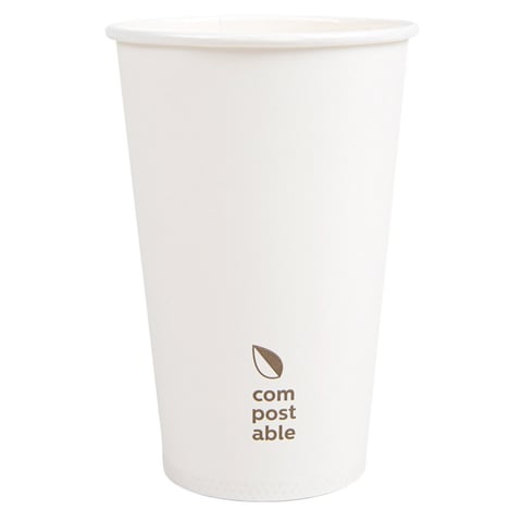 BICCHIERI BEVANDE FREDDE E CALDE 1 PARETE 'COMPOSTABLE' 480 ML - 16 oz 300 G/M2 Ø9/6x13,2 CM BIANCO CARTONE (1000 UNITÀ)