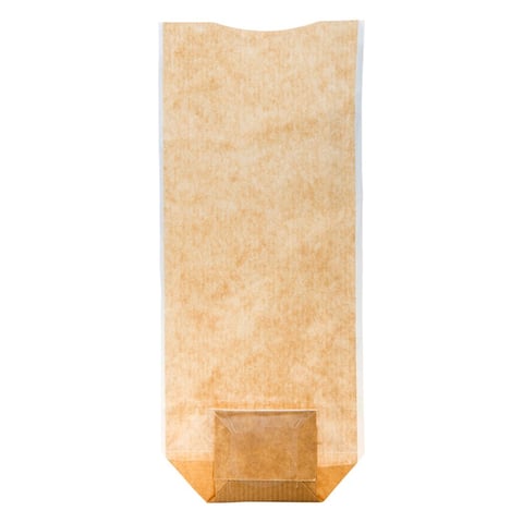SACCHETTI CON BASE E FINESTRA PP   10x22 CM NATURALE KRAFT (100 UNITÀ)