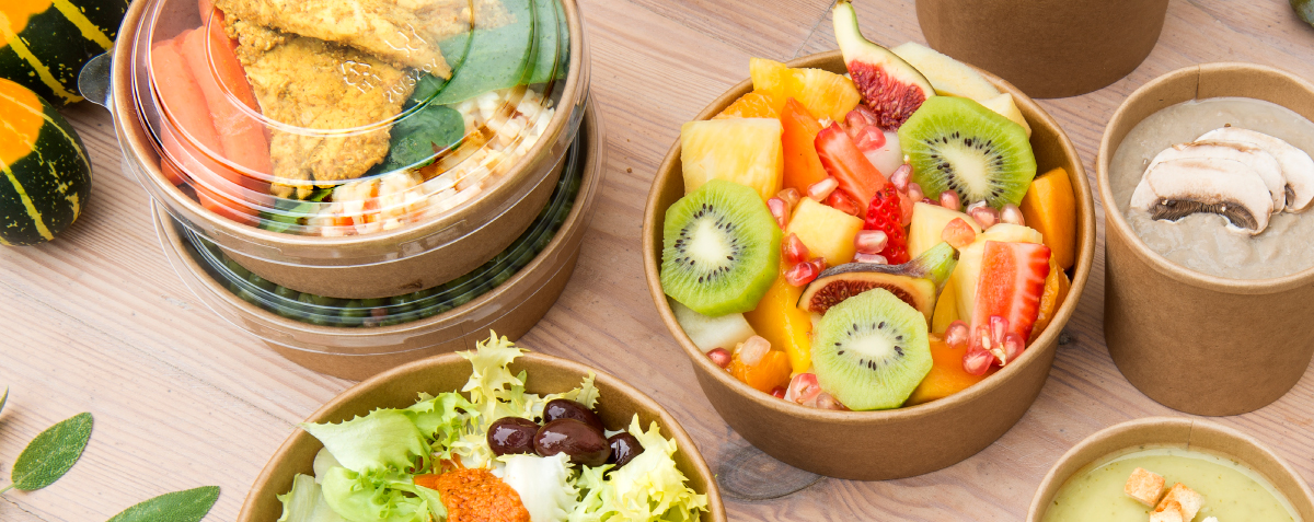 Ciotole monouso kraft per insalate, frutta, poke e piatti da asporto