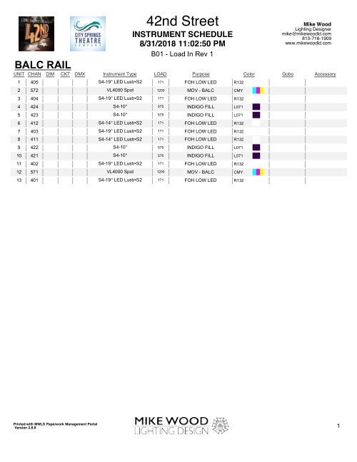 42nd Street Instrument Schedule