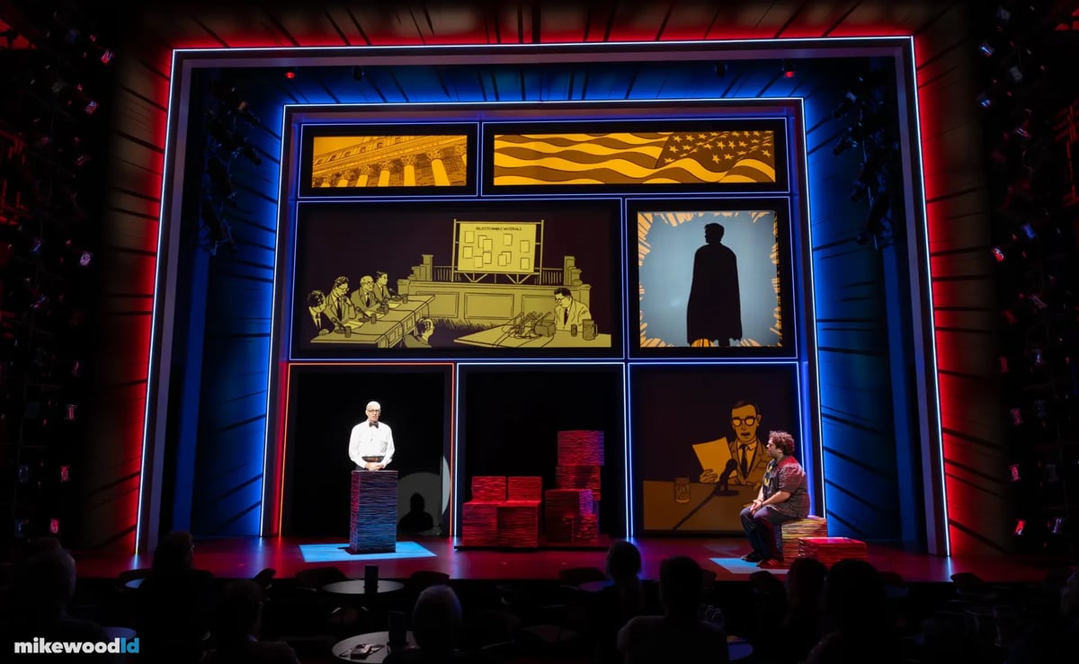 The Boy Who Loved Batman, comic-book visual language with saturated color, panel framing, and visible booms as architecture.