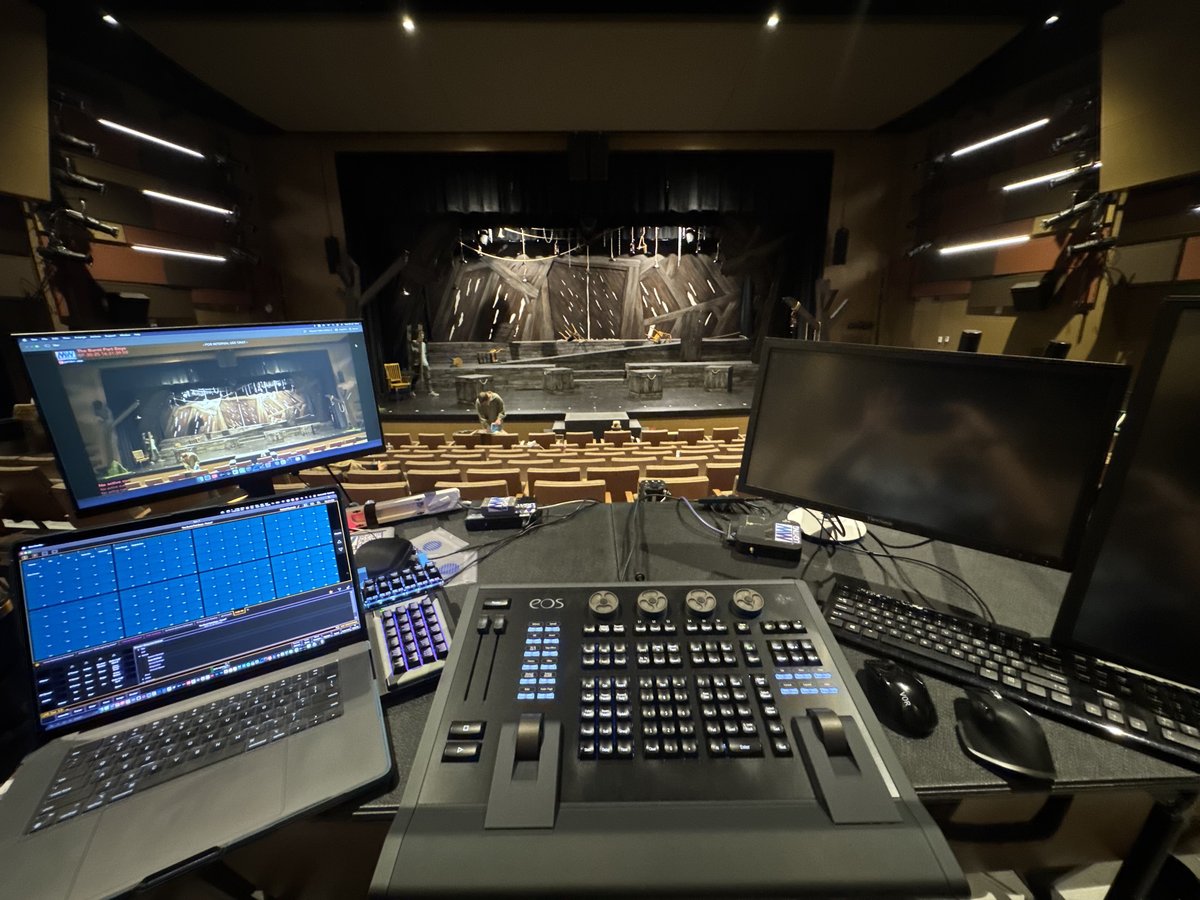 The Eos console and tech table looking out into the house.