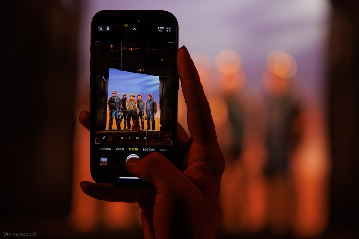 Shooting a backlit cast photo on a phone after the shoot.