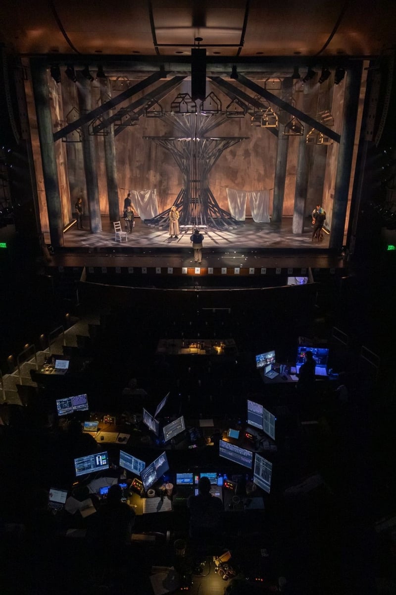 Looking out at the empty house from the stage during setup.