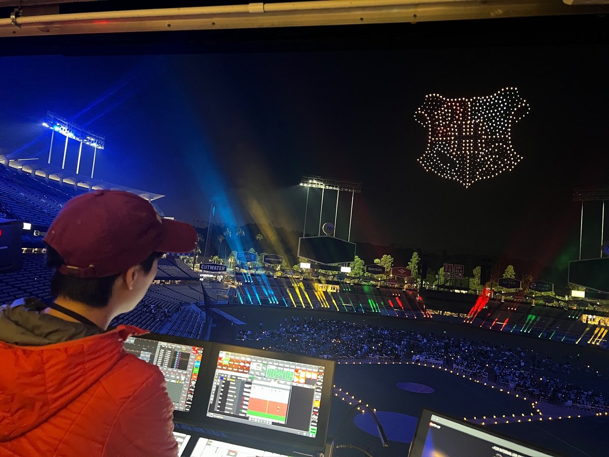 Watching the drones form the Harry Potter crest over Dodger Stadium from the control position.