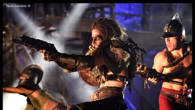 Daryl Freedman as Julius Caesar and Jasmine Habersham as Cleopatra in The Atlanta Opera production directed by Tomer Zvulun