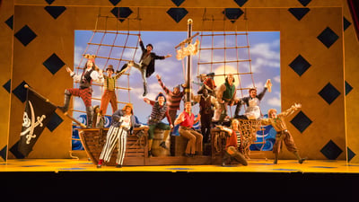 The Atlanta Opera production of The Pirates of Penzance, pirates and Major-General in tableau, January 2022