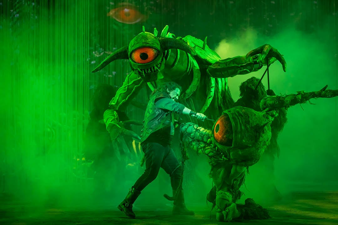 Stage tableau from The Atlanta Opera Siegfried with projection design by Erhard Rom