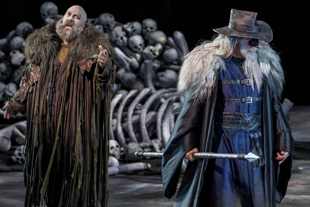 Production tableau from The Atlanta Opera Siegfried with lighting by Robert Wierzel
