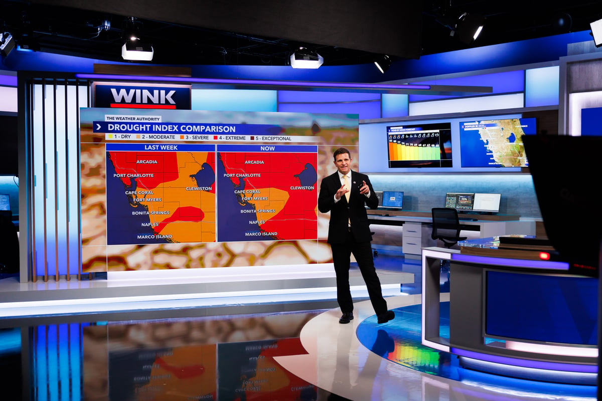 WINK News broadcast set, anchor desk