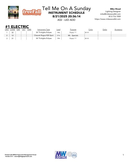 Tell Me On A Sunday Instrument Schedule