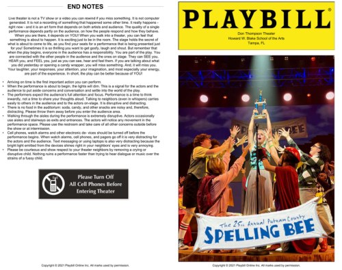 The 25th Annual Putnam County Spelling Bee Playbill