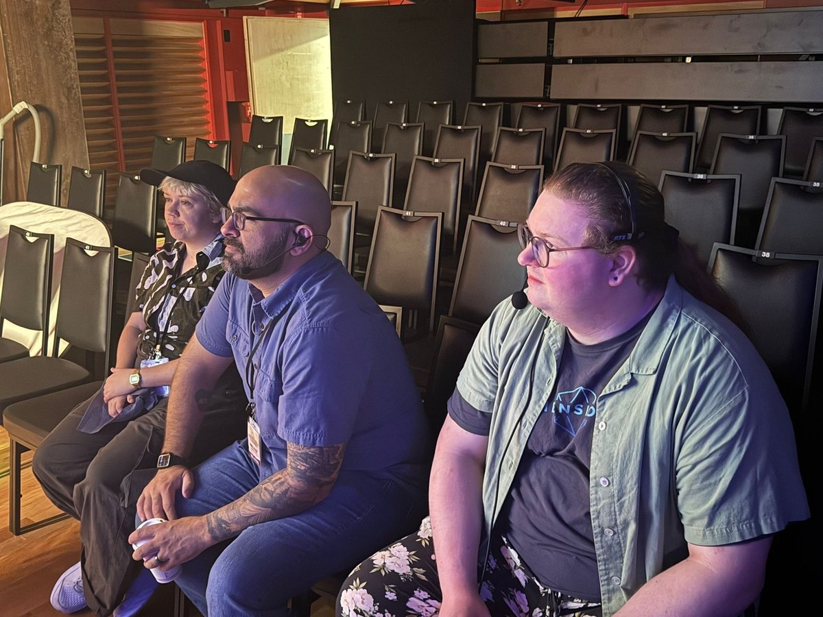 Members of the team in the Studio Theatre house during load-in.