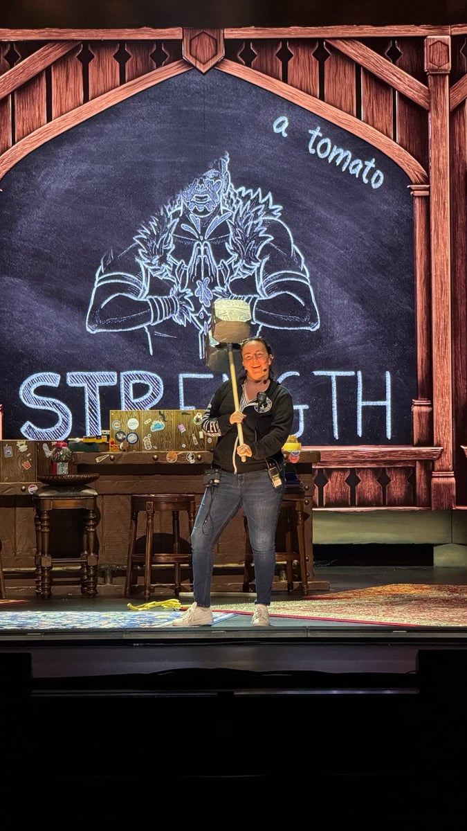 A show graphic projected onstage during tech.