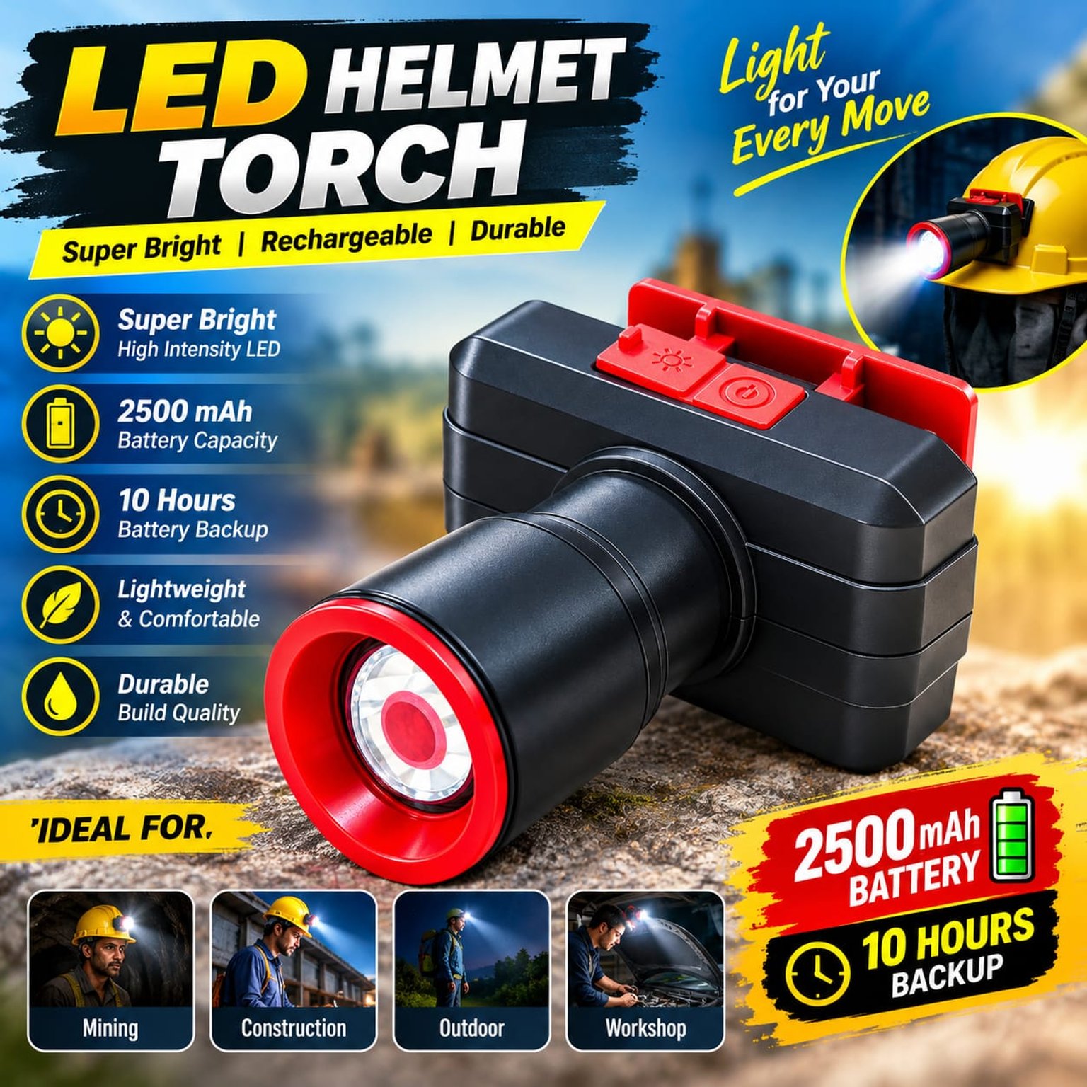 rechargebale LED Head torch zoom in - out fasilaty