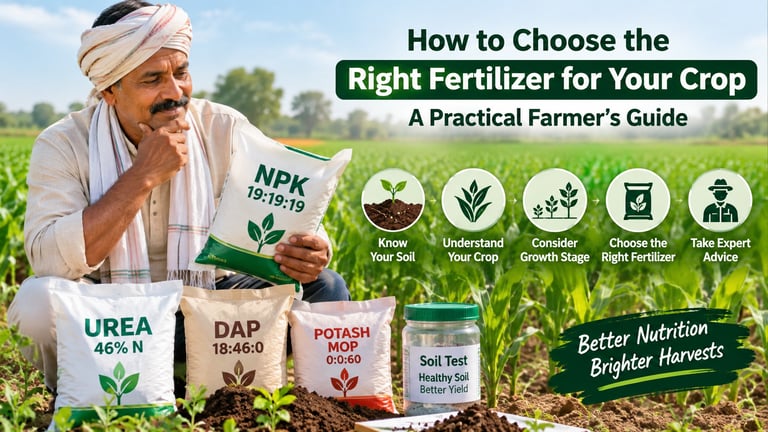 Farmer choosing the right fertilizer for crop nutrition and healthy plant growth