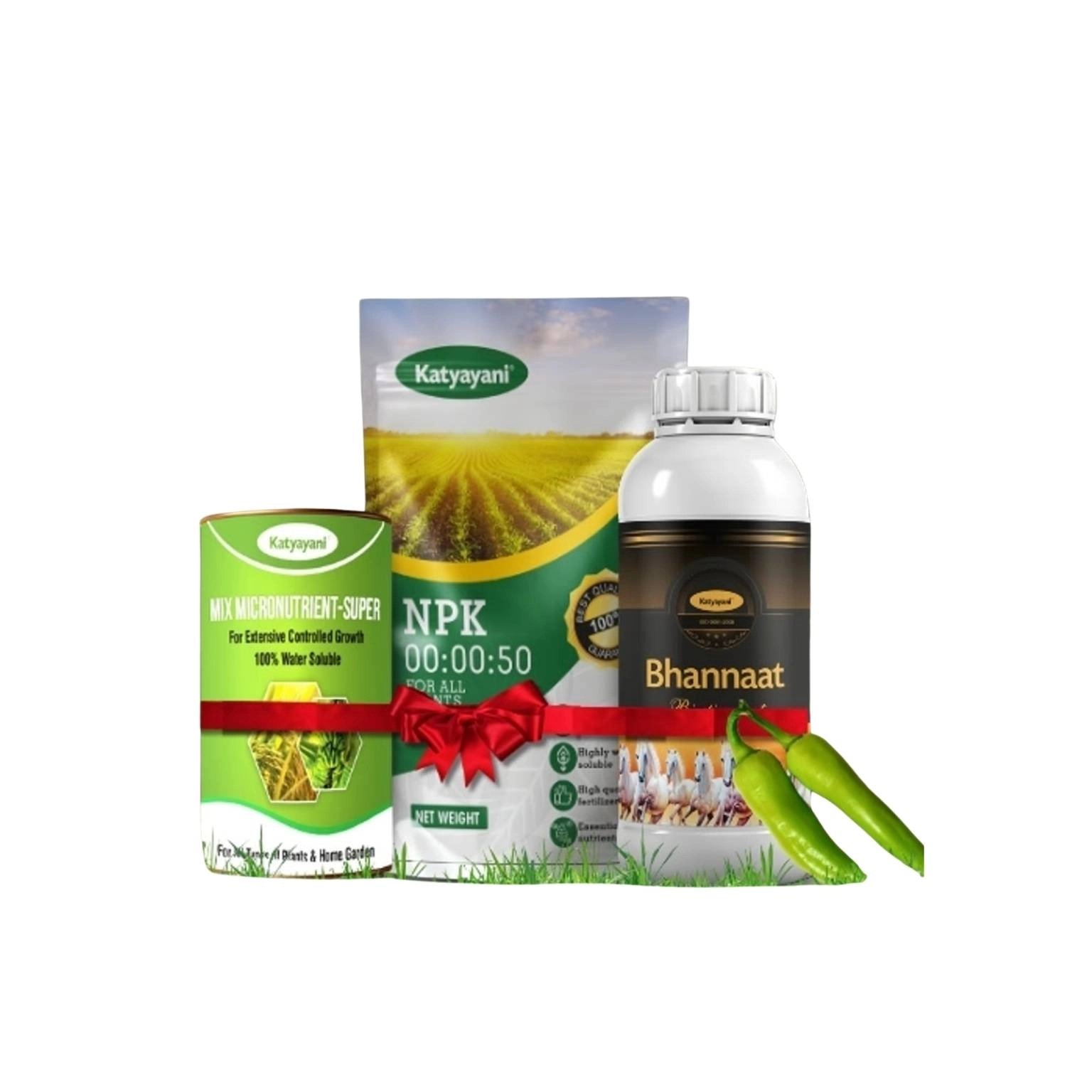 Katyayani Organics Chilli Quality Production Kit NPK 00:00:50 1 KG + Bhannaat 250 ML + Mix Micronutrient 100 GM