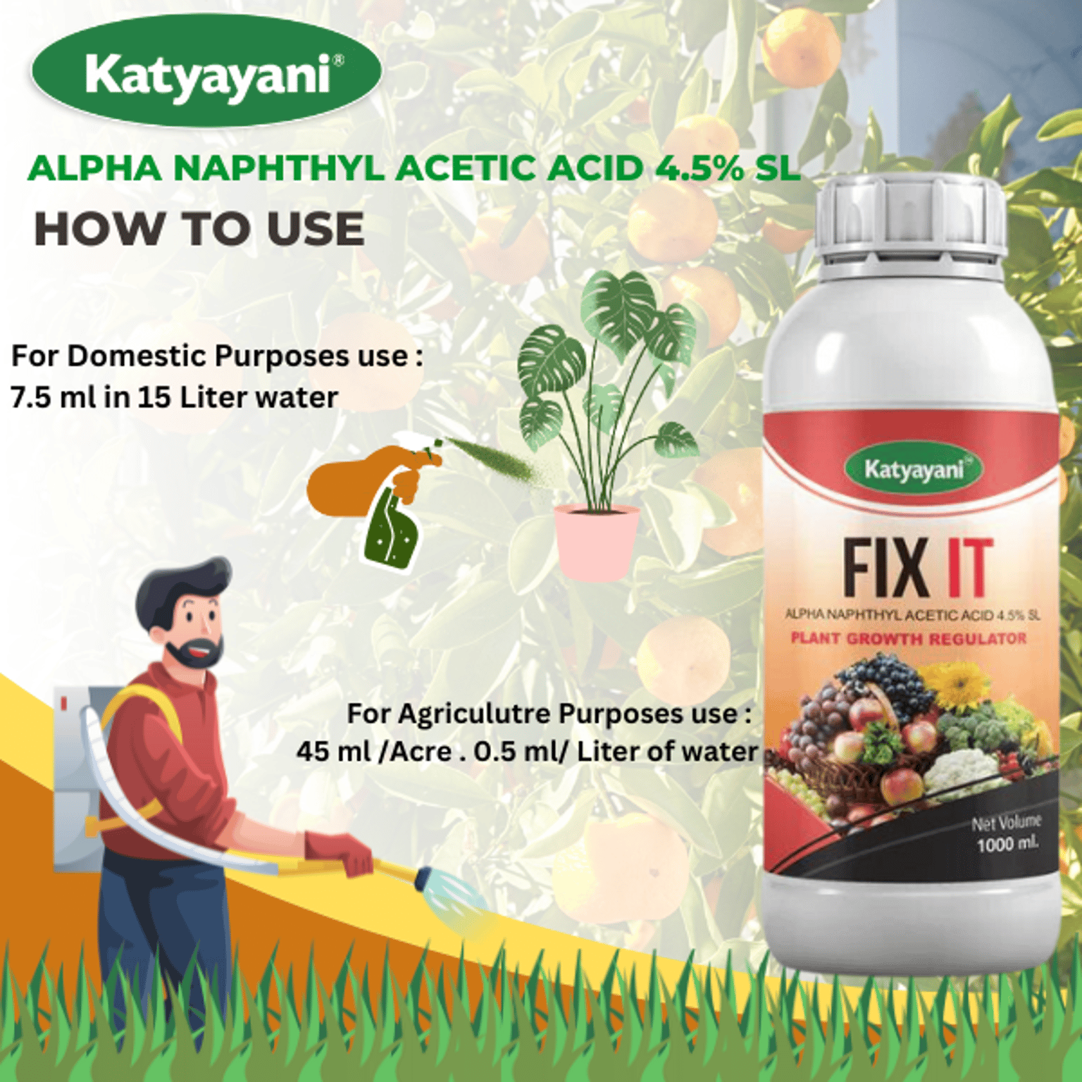 Katyayani Fix It Alpha Naphthyl Acetic Acid 4.5% SL Plant Growth Regulator