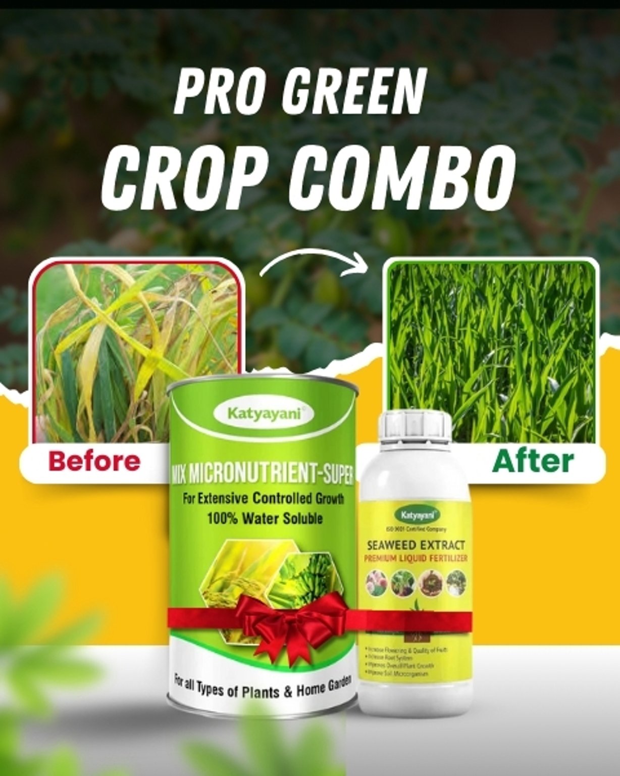 Katyayani Pro Green Crop Combo  For Healthy Growth & Green Leaves  Corrects Nutrient Deficiency (250 ml Seaweed Extract + 100 gm Mix Micronutrient)