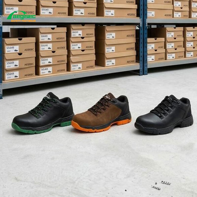 AEGISEC S5649 low-cut waterproof safety shoes in black, green, and orange color options