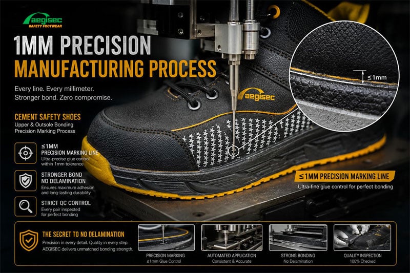 AEGISEC cement safety shoes 1mm precision marking production process