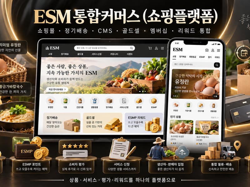 중소·소상공인 디지털 상거래 인프라 통합, 창업경영포럼, ‘ESM 쇼핑몰 플랫폼’ 오픈, 기존 쇼핑몰·정기배송·CMS·골드셀 등 모든 상거래 인프라 통합, 오는 15일 공개