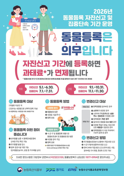 김포시, 5~6월 동물등록 자진신고 기간 운영