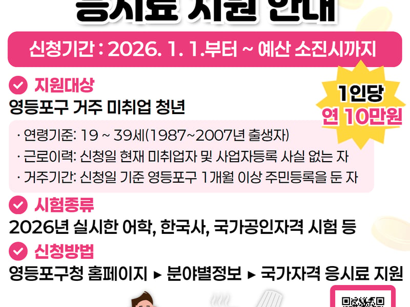 “청년부터 어르신까지 취업 지원한다” … 영등포구, 국가자격시험 응시료 지원