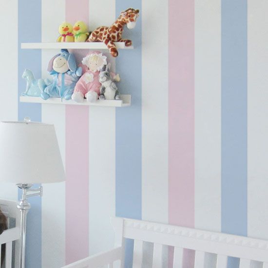 Papel de Parede Listrado Branco, Rosa e Azul 10m