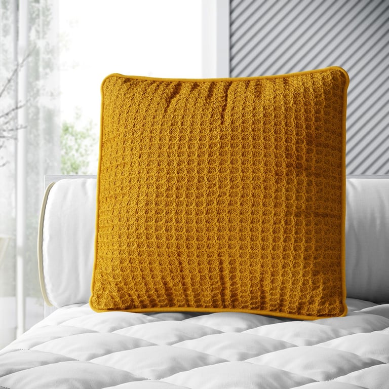 Almofada Quadrada Tricot Colmeia Amarelo Mostarda 38cm