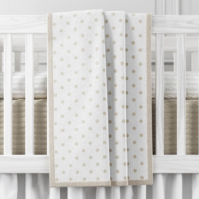 Manta Bebê Tricot Poá Branco/Bege 1m