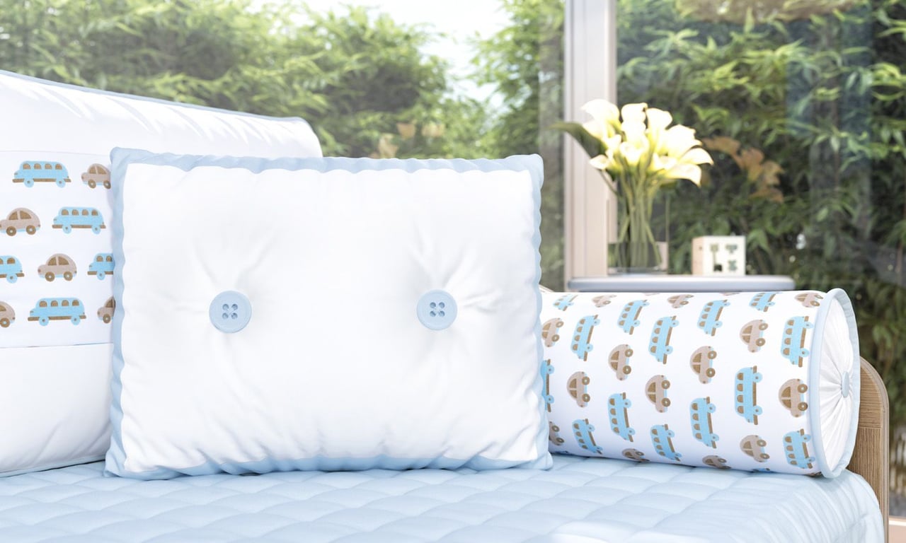 Almofada com Botões Carrinhos Azul 43cm