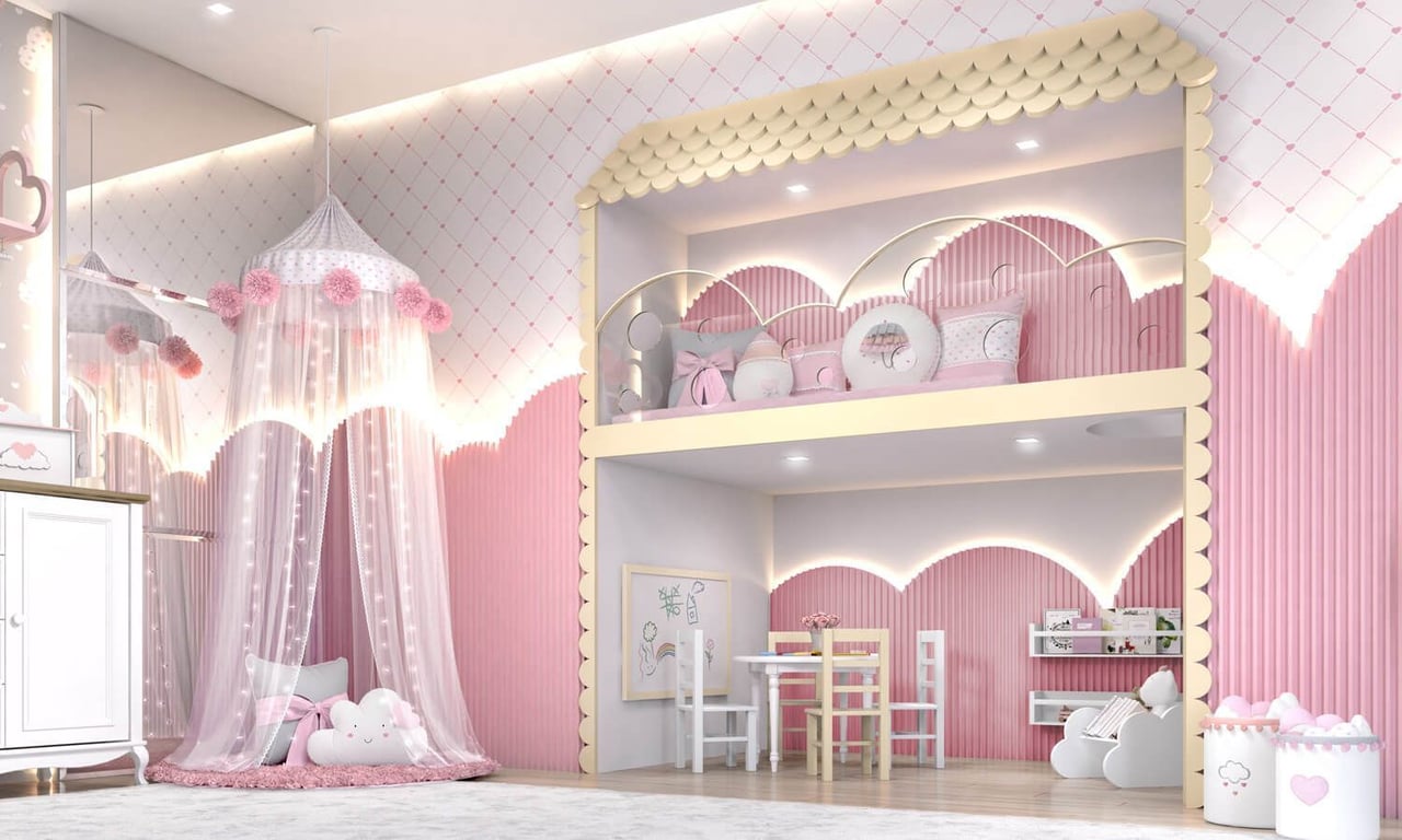 Tenda Dossel Tule e Renda Corações Rosa 2m — vista alternativa