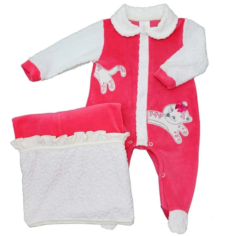 Saída Maternidade Presente Anjo Em Plush Gatinha + Manta